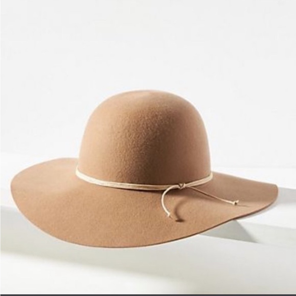 Anthropologie Joanna Floppy Elegant Tan Wide-Brim Hat